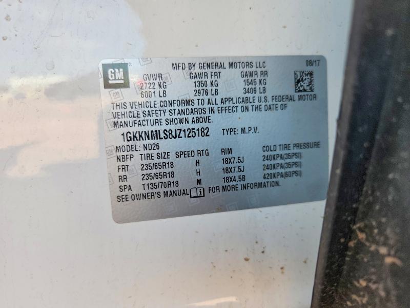 Aukcja sprzedaży 2018 Gmc Acadia, vin: 1GKKNMLS8JZ125182, numer aukcji: 61452576