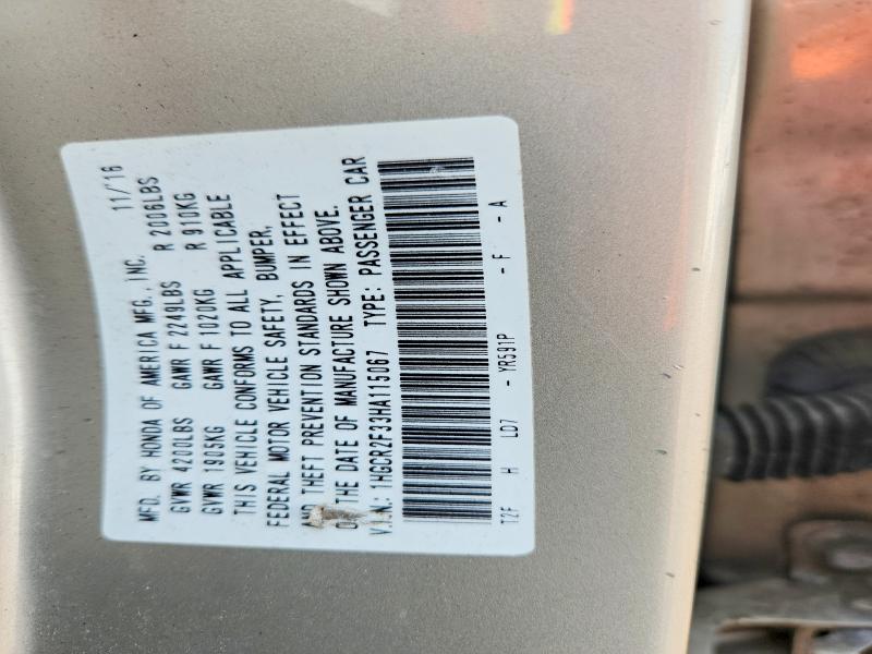 2017 Honda Accord მანქანა იყიდება აუქციონზე, vin: 1HGCR2F33HA115067, აუქციონის ნომერი: 64429716