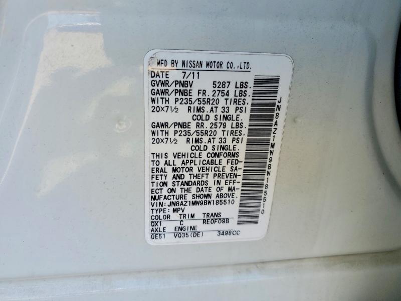 66178046 :رقم المزاد ، JN8AZ1MW9BW185510 vin ، 2011 Nissan Murano مزاد بيع