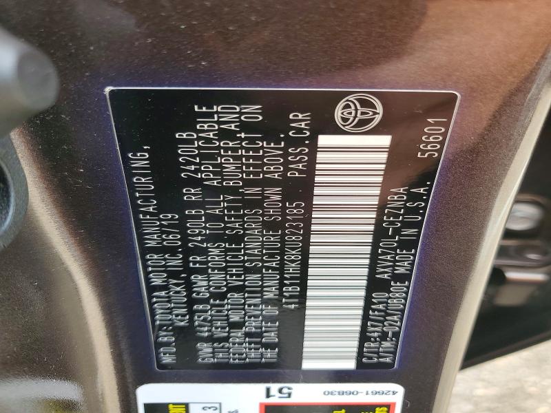 2019 Toyota Camry მანქანა იყიდება აუქციონზე, vin: 4T1B11HK8KU823185, აუქციონის ნომერი: 63505326