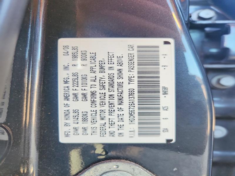 Aukcja sprzedaży 2006 Honda Accord, vin: 1HGCM56726A137660, numer aukcji: 65628376