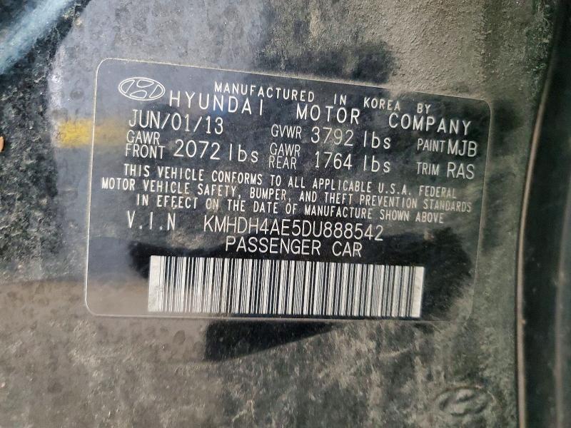 64650376 :رقم المزاد ، KMHDH4AE5DU888542 vin ، 2013 Hyundai Elantra مزاد بيع