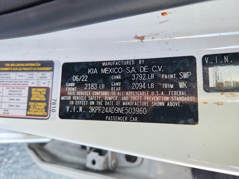 63422246 :رقم المزاد ، 3KPF24AD9NE503960 vin ، 2022 Kia Forte مزاد بيع