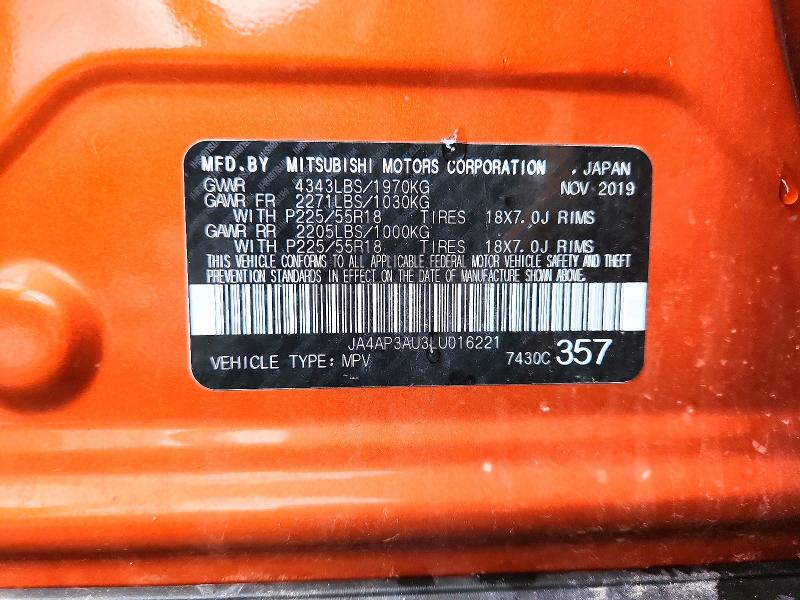Auction sale of the 2020 Mitsubishi Outlander Sport, vin: JA4AP3AU3LU016221, lot number: 63366236