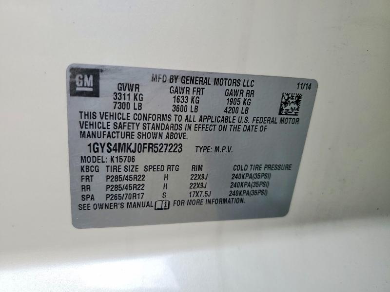 Aukcja sprzedaży 2015 Cadillac Escalade, vin: 1GYS4MKJ0FR527223, numer aukcji: 62989196