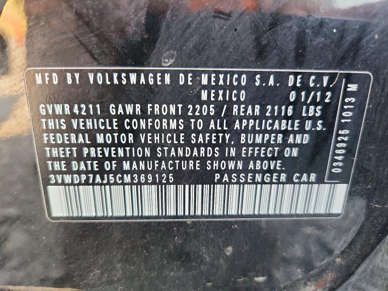 67056126 :رقم المزاد ، 3VWDP7AJ5CM369125 vin ، 2012 Volkswagen Jetta مزاد بيع