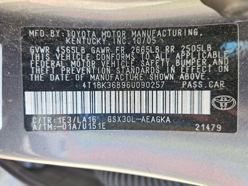 65304066 :رقم المزاد ، 4T1BK36B96U090257 vin ، 2006 Toyota Avalon مزاد بيع