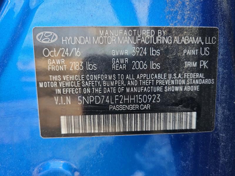 Продаж на аукціоні авто 2017 Hyundai Elantra, vin: 5NPD74LF2HH150923, номер лоту: 66073966