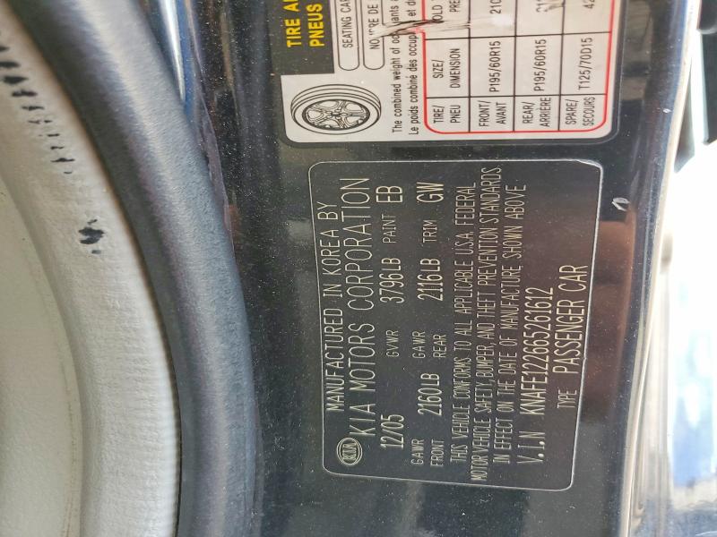 Aukcja sprzedaży 2006 Kia Spectra, vin: KNAFE122665261612, numer aukcji: 64272296