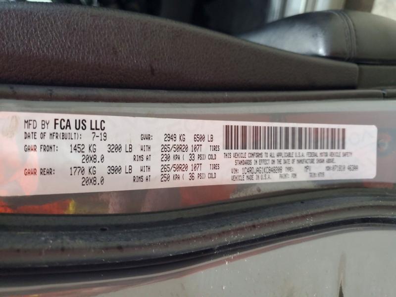 62621776 :رقم المزاد ، 1C4RDJAG1KC848208 vin ، 2019 Dodge Durango مزاد بيع