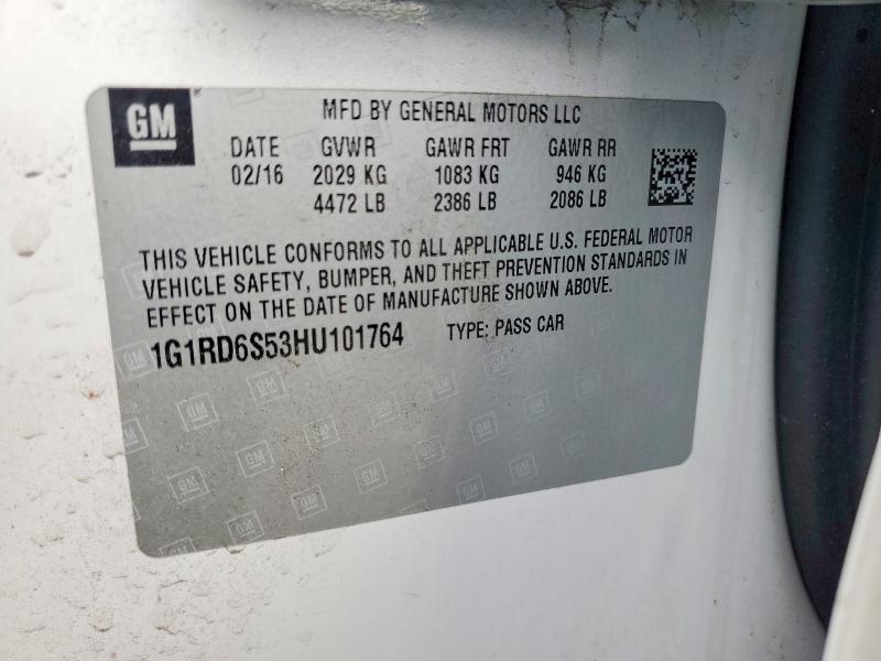 62997646 :رقم المزاد ، 1G1RD6S53HU101764 vin ، 2017 Chevrolet Volt مزاد بيع
