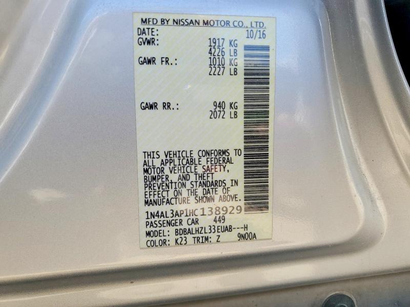 54899286 :رقم المزاد ، 1N4AL3AP1HC138929 vin ، 2017 Nissan Altima مزاد بيع