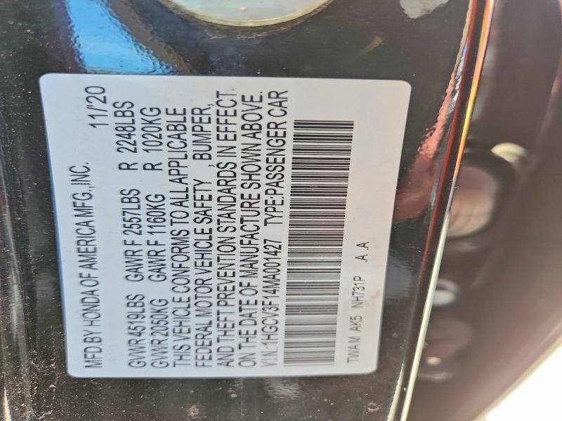 Aukcja sprzedaży 2021 Honda Accord, vin: 1HGCV3F14MA001427, numer aukcji: 64673126