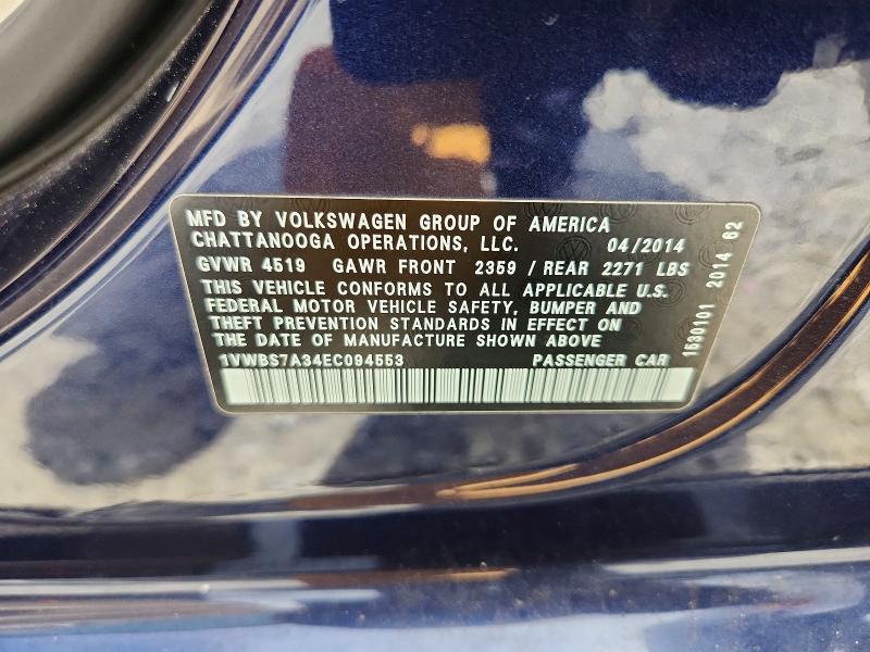 Продажа на аукционе авто 2014 Volkswagen Passat, vin: 1VWBS7A34EC094553, номер лота: 64497906
