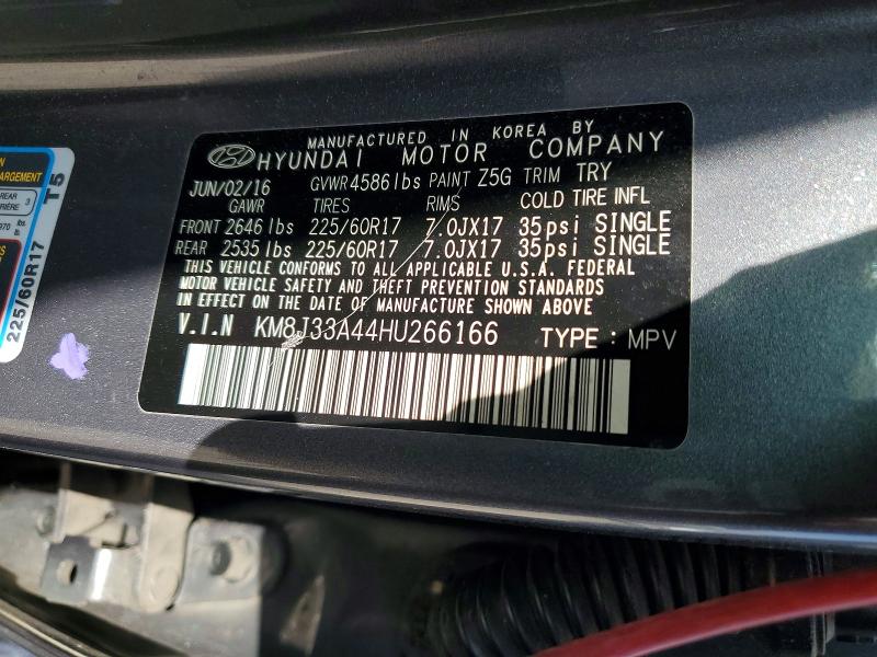 64145776 :رقم المزاد ، KM8J33A44HU266166 vin ، 2017 Hyundai Tucson مزاد بيع