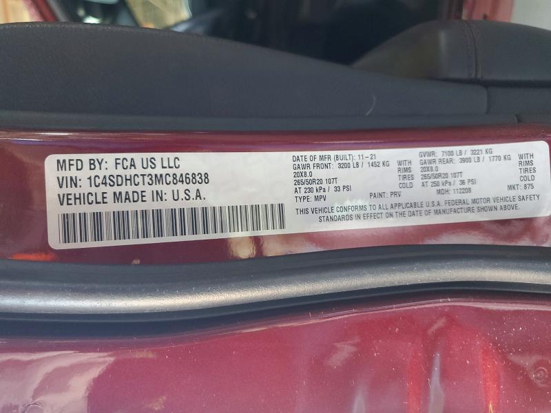 65856786 :رقم المزاد ، 1C4SDHCT3MC846838 vin ، 2021 Dodge Durango مزاد بيع