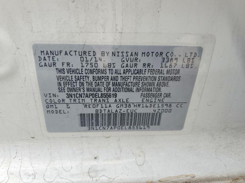 64673086 :رقم المزاد ، 3N1CN7AP0EL855619 vin ، 2014 Nissan Versa مزاد بيع