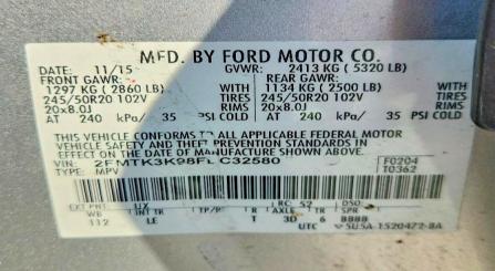 Продажа на аукционе авто 2015 Ford Edge, vin: 2FMTK3K98FBC32580, номер лота: 62800226