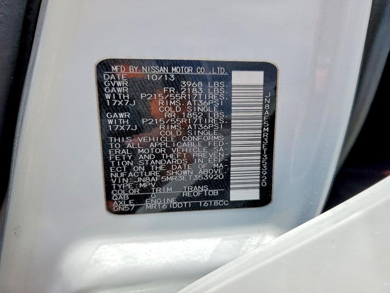 2014 Nissan Juke მანქანა იყიდება აუქციონზე, vin: JN8AF5MR3ET353920, აუქციონის ნომერი: 64278916