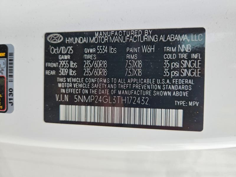 Aukcja sprzedaży 2026 Hyundai Santa Fe, vin: 5NMP24GL3TH172432, numer aukcji: 65081256