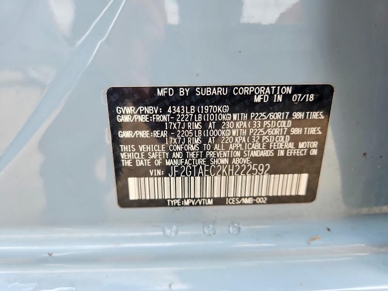 Aukcja sprzedaży 2019 Subaru Crosstrek, vin: JF2GTAEC2KH222592, numer aukcji: 64558336