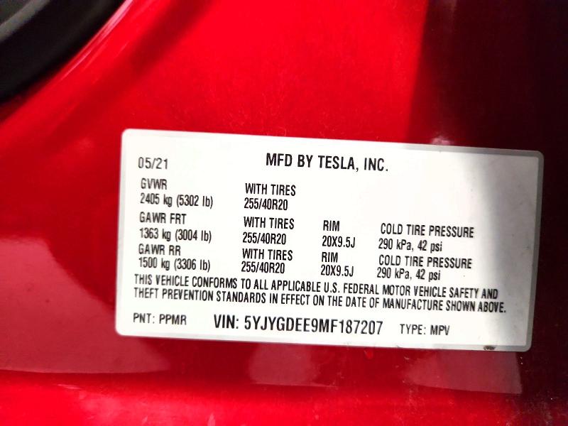 Продаж на аукціоні авто 2021 Tesla Model Y, vin: 5YJYGDEE9MF187207, номер лоту: 63737436