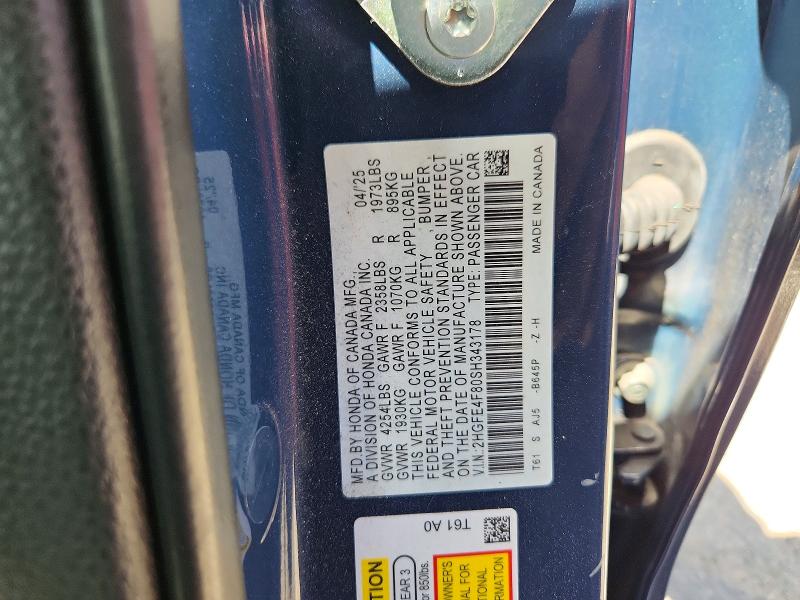 66813336 :رقم المزاد ، 2HGFE4F80SH343178 vin ، 2025 Honda Civic مزاد بيع