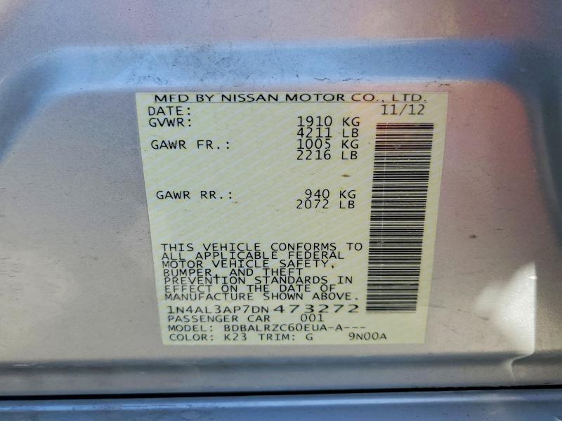 Продажа на аукционе авто 2013 Nissan Altima, vin: 1N4AL3AP7DN473272, номер лота: 62751856