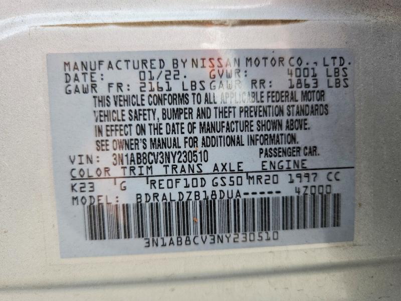 2022 Nissan Sentra მანქანა იყიდება აუქციონზე, vin: 3N1AB8CV3NY230510, აუქციონის ნომერი: 66263816
