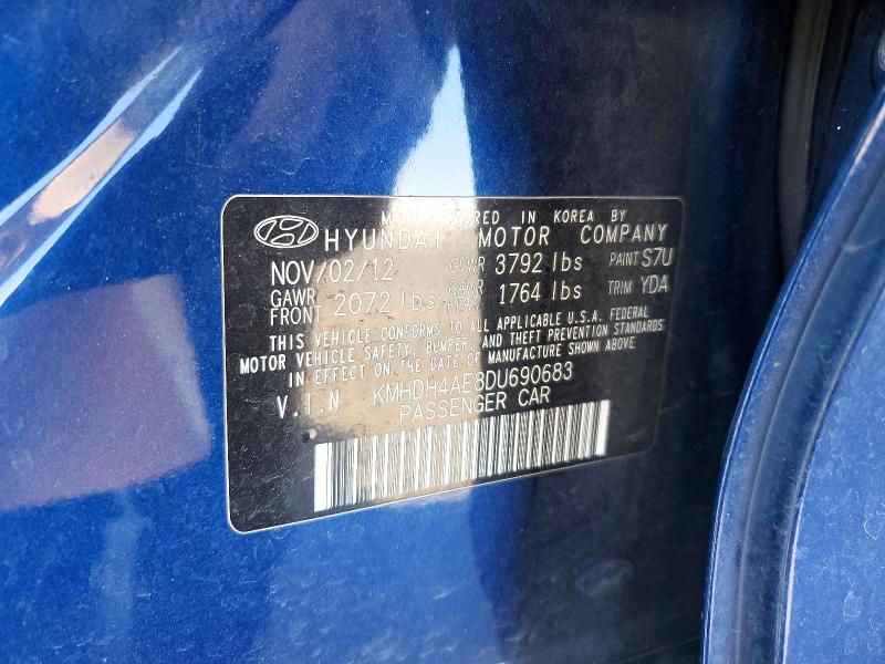 2013 Hyundai Elantra მანქანა იყიდება აუქციონზე, vin: KMHDH4AE8DU690683, აუქციონის ნომერი: 64503326