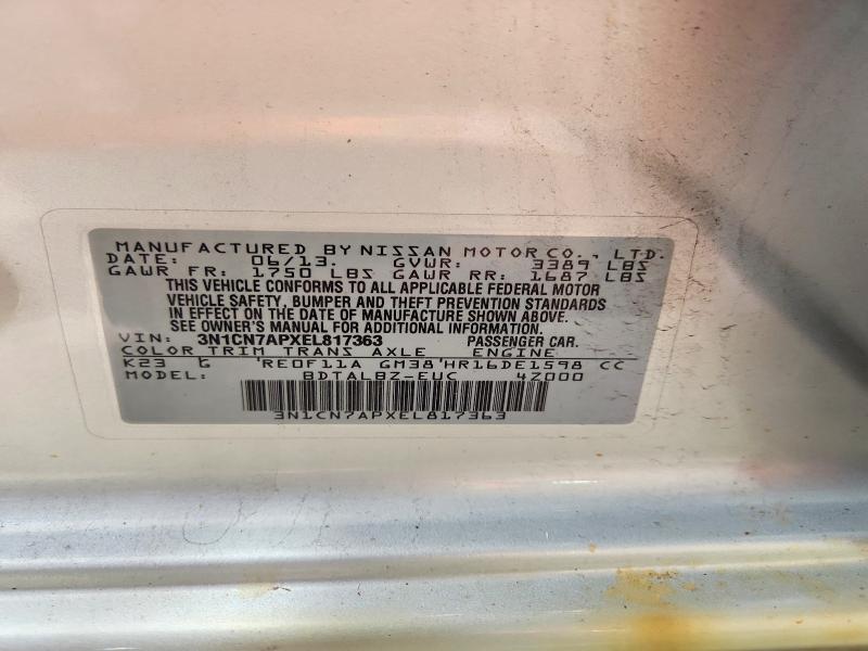 Продажа на аукционе авто 2014 Nissan Versa, vin: 3N1CN7APXEL817363, номер лота: 64262536