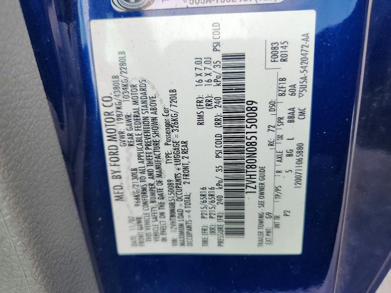 64681806 :رقم المزاد ، 1ZVHT80N085150089 vin ، 2008 Ford Mustang مزاد بيع