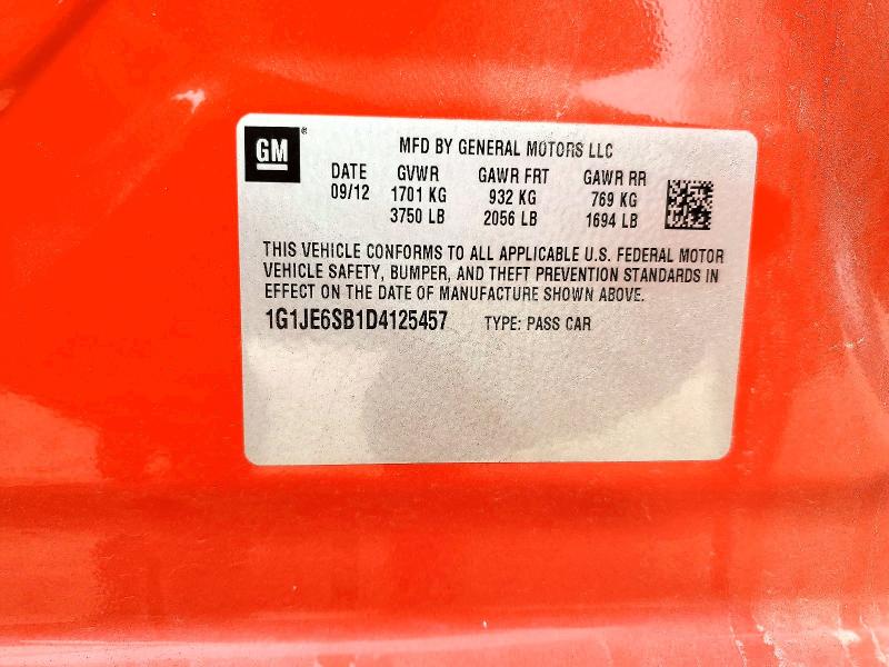 2013 Chevrolet Sonic მანქანა იყიდება აუქციონზე, vin: 1G1JE6SB1D4125457, აუქციონის ნომერი: 66981006