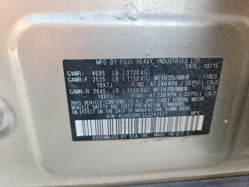 Aukcja sprzedaży 2016 Subaru Outback, vin: 4S4BSBNC5G3242577, numer aukcji: 66101046