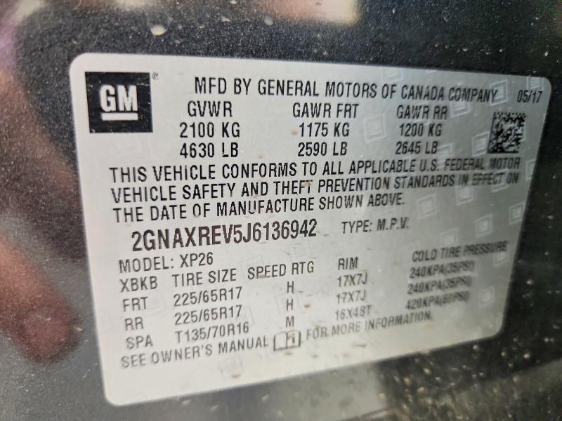 2018 Chevrolet Equinox მანქანა იყიდება აუქციონზე, vin: 2GNAXREV5J6136942, აუქციონის ნომერი: 65389986