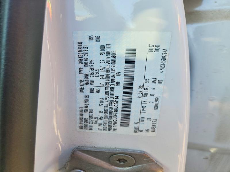 2019 Ford Escape მანქანა იყიდება აუქციონზე, vin: 1FMCU0F74KUC54114, აუქციონის ნომერი: 67121786