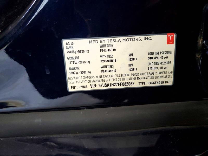 2015 Tesla Model S მანქანა იყიდება აუქციონზე, vin: 5YJSA1H27FF082062, აუქციონის ნომერი: 64305396