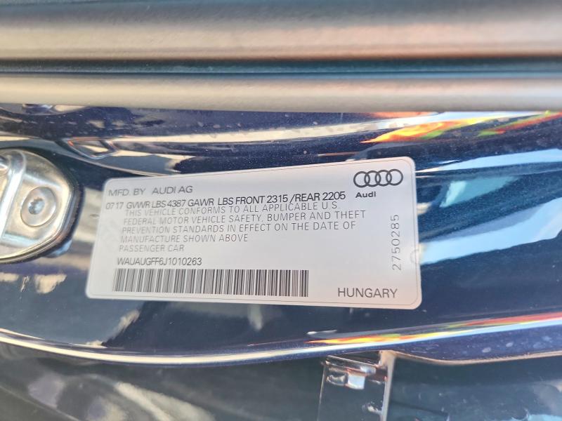 66084076 :رقم المزاد ، WAUAUGFF6J1010263 vin ، 2018 Audi A3 مزاد بيع