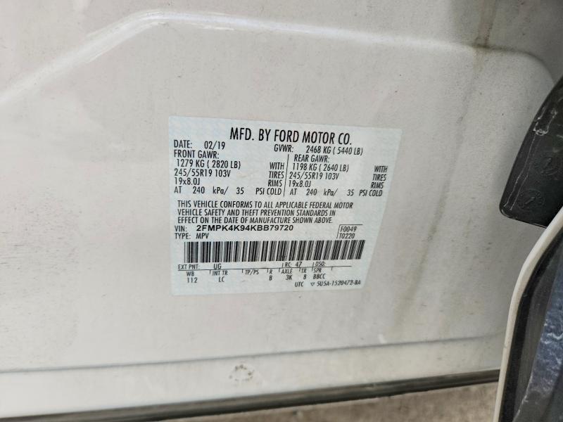 2019 Ford Edge მანქანა იყიდება აუქციონზე, vin: 2FMPK4K94KBB79720, აუქციონის ნომერი: 66022856