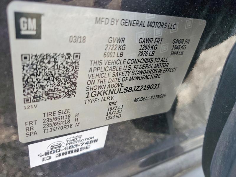 Aukcja sprzedaży 2018 Gmc Acadia, vin: 1GKKNULS8JZ219031, numer aukcji: 64267626