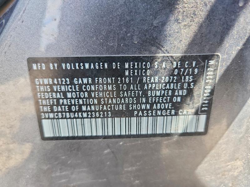 66834646 :رقم المزاد ، 3VWCB7BU4KM236213 vin ، 2019 Volkswagen Jetta مزاد بيع
