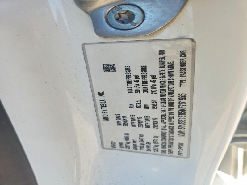 65600286 :رقم المزاد ، 5YJ3E1EB5NF261955 vin ، 2022 Tesla Model 3 مزاد بيع