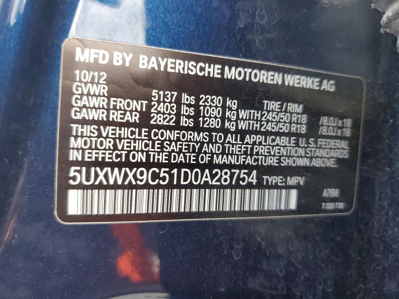 Aukcja sprzedaży 2013 Bmw X3, vin: 5UXWX9C51D0A28754, numer aukcji: 67137826