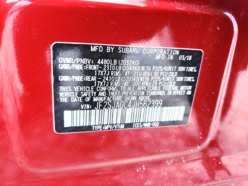 Aukcja sprzedaży 2018 Subaru Forester, vin: JF2SJAGC4JH562399, numer aukcji: 64097716