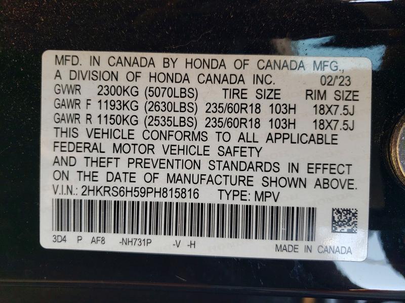 Продажа на аукционе авто 2023 Honda Cr-v, vin: 2HKRS6H59PH815816, номер лота: 66652326