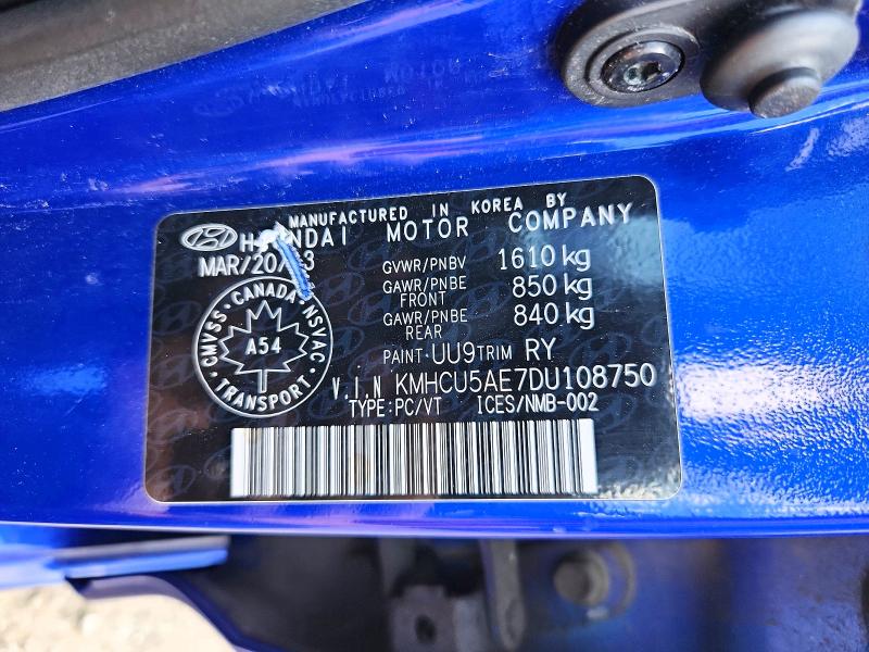 65109106 :رقم المزاد ، KMHCU5AE7DU108750 vin ، 2013 Hyundai Accent مزاد بيع