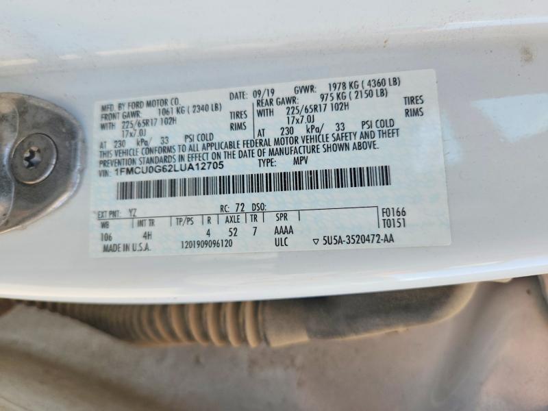 Продаж на аукціоні авто 2020 Ford Escape, vin: 1FMCU0G62LUA12705, номер лоту: 67017546