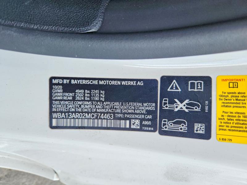 2021 Bmw M440xi მანქანა იყიდება აუქციონზე, vin: WBA13AR02MCF74463, აუქციონის ნომერი: 66766706