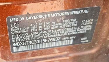 2017 Bmw X1 მანქანა იყიდება აუქციონზე, vin: WBXHT3C33H5F76932, აუქციონის ნომერი: 63368246