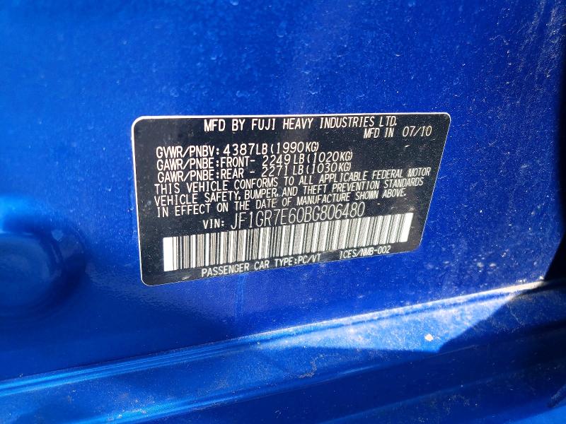 Aukcja sprzedaży 2011 Subaru Impreza, vin: JF1GR7E60BG806480, numer aukcji: 63039456